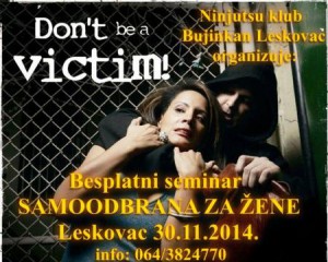 You are currently viewing Besplatni seminar samoodbrane za žene – Ninjutsu Klub Bujinkan Leskovac i Žene Za Mir