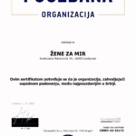 Udruženju Žene za mir dodeljen sertifikat o pozdanom poslovanju